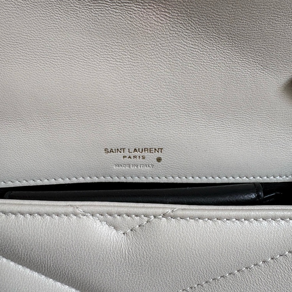 Saint Laurent Cream Quilted Leather Envelope Crossbody with Gold YSL - Picture 6 of 10